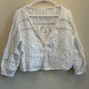 Free People Follow Your Heart White Eyelet Top MEDIUM floral embroidered cotton